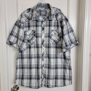 BKE Buckle Mens 3XL Blue Gray Plaid Button Western Short Sleeve Athletic Fit.
